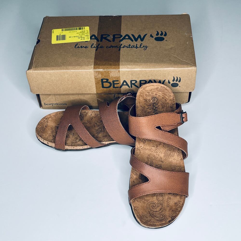 BearPaw Teresa Brown Adjustable Sandals New 9